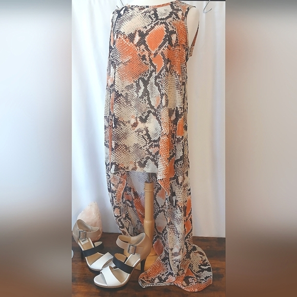 SHEIN Duster Hi Low Outter Wear Styled Look Snakeskin Orange Blk Sz L - Picture 1 of 13